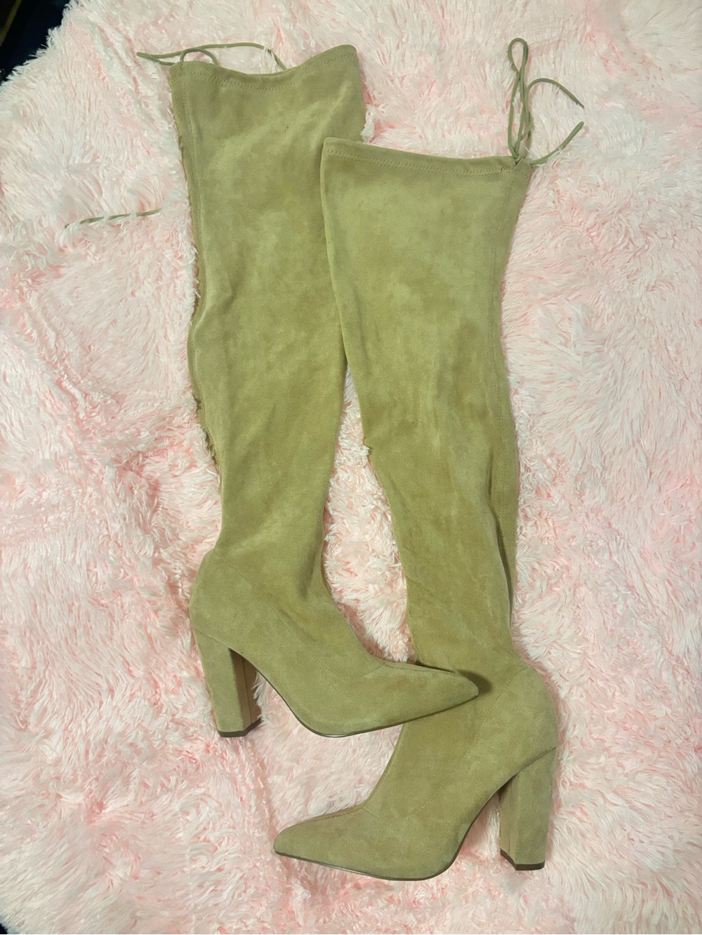 Over-the-Knee Suede Block Heel Boots - Olive